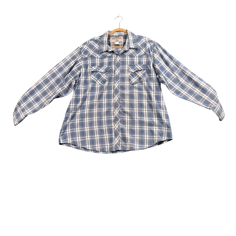 Wrangler Men's 2X Blue Plaid Pearl Snap Western Shirt Ranch Rodeo Cowboy